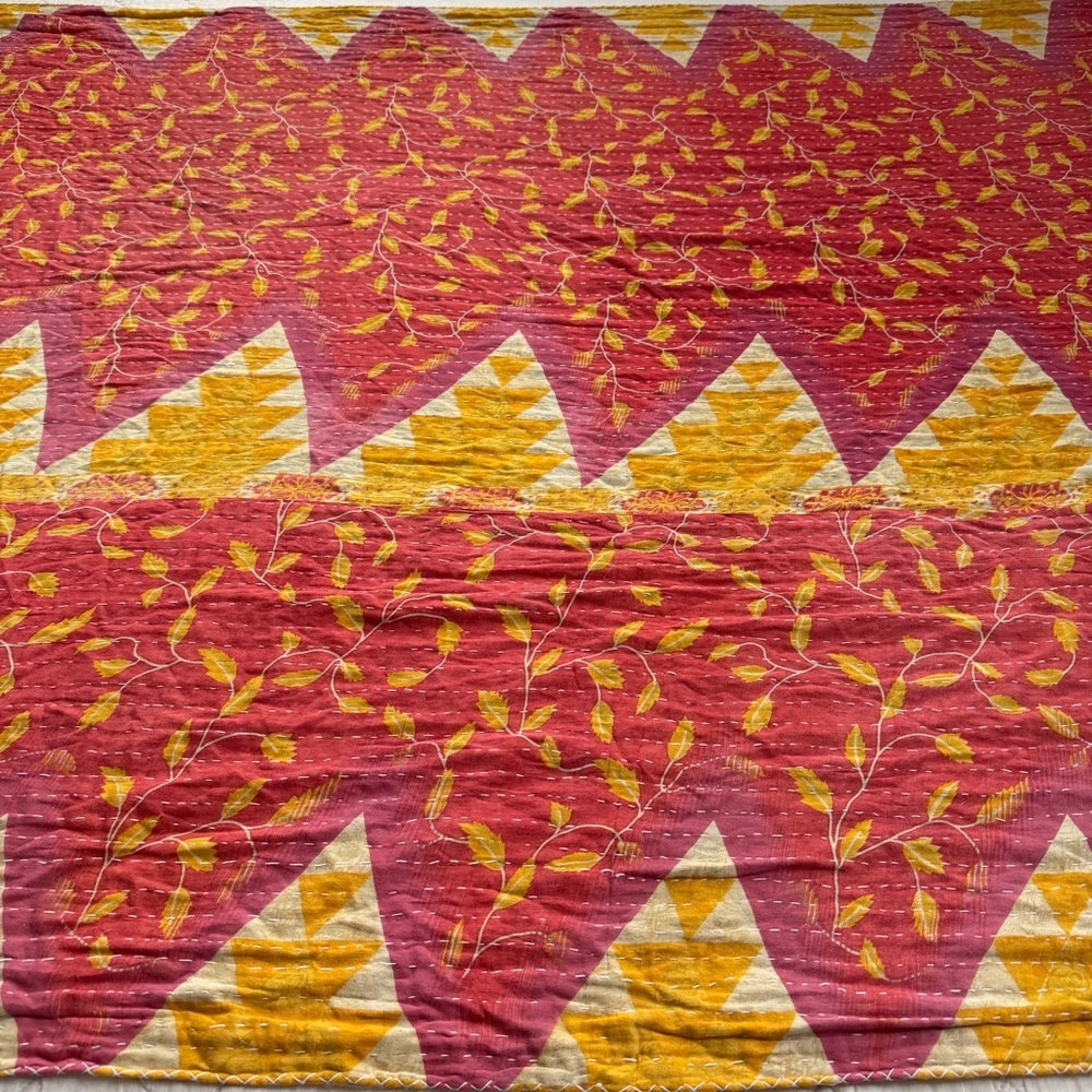 Vintage Kantha Quilt Throw Blanket 54” x 86” | Double Sided | Soft Cotton - Picture 4 of 10